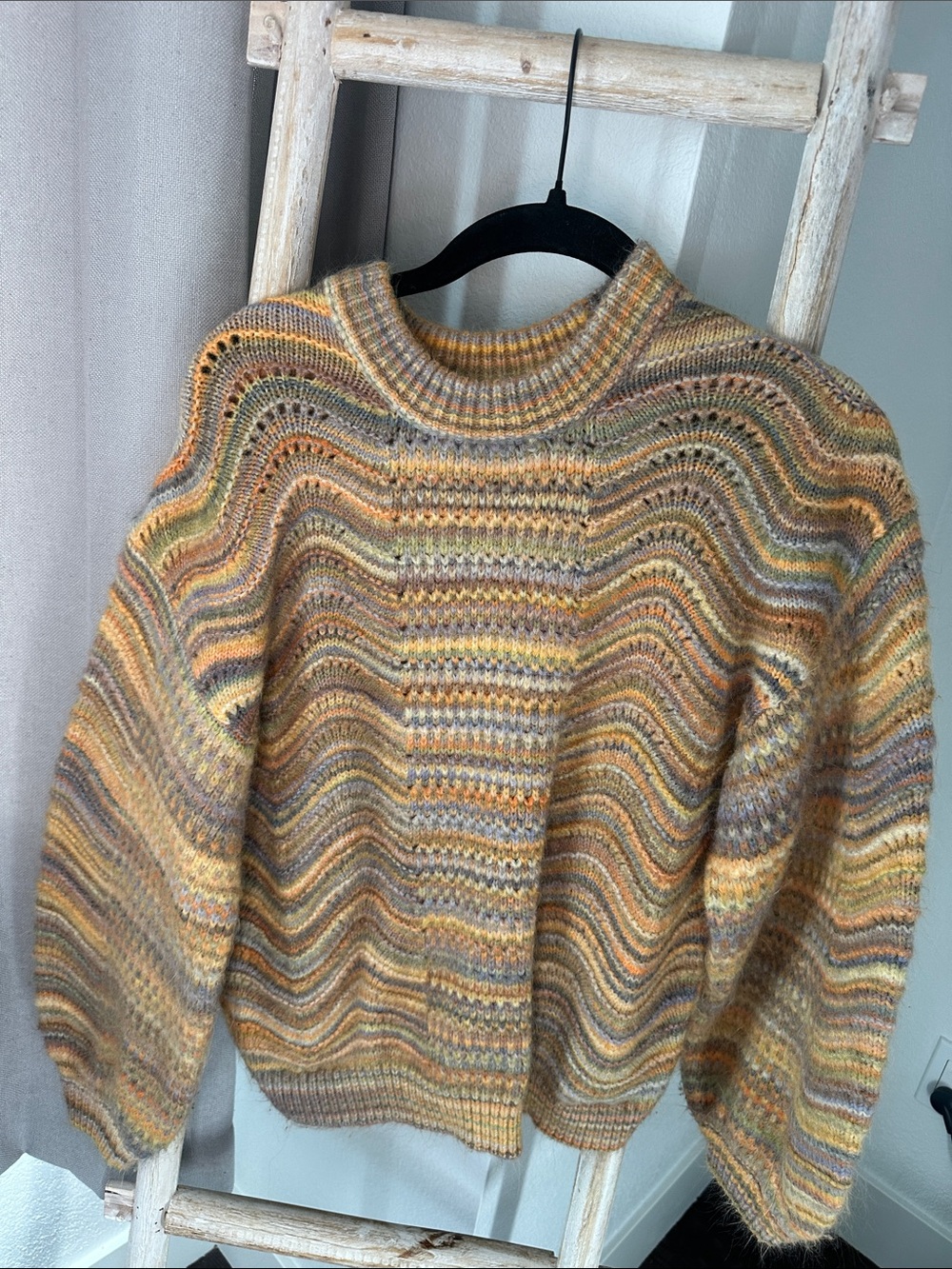 Universal Thread Multicolor Wave Knit Turtleneck Sweater - Yellow & Brown Mix